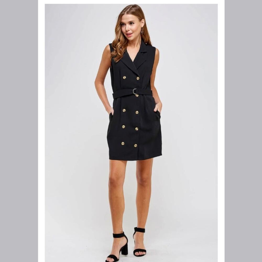 ELLISON Black Belted Sleeveless Dress